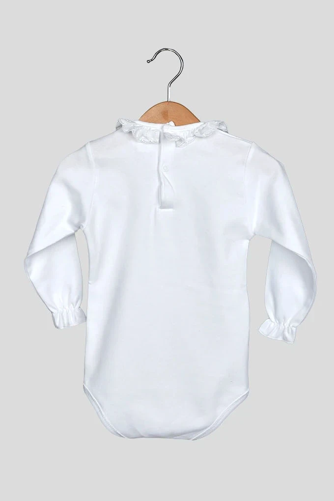 Body Cardado com Gola Bordada Pintas — Branco
